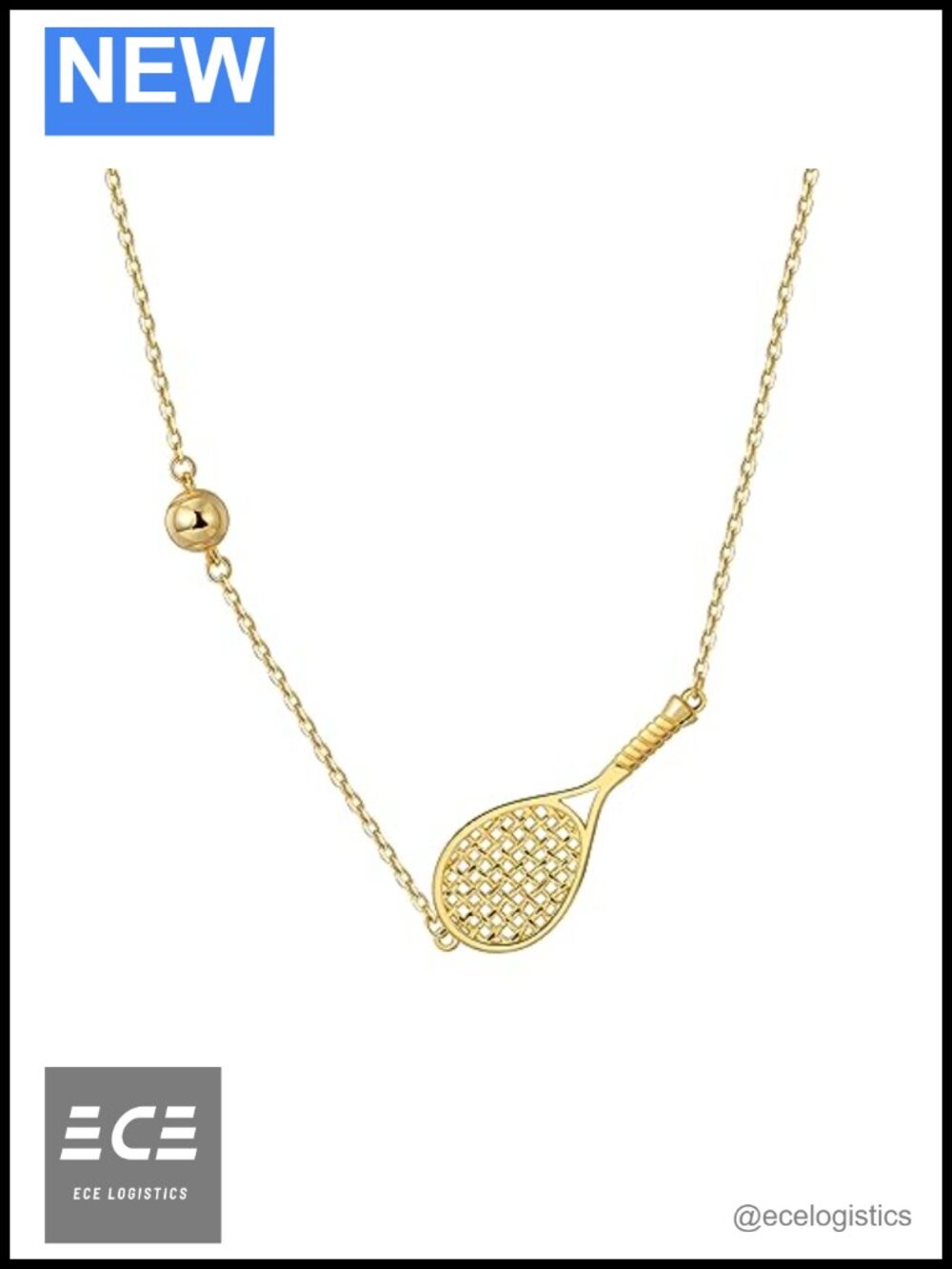 18k Gold Plated Sterling Silver Tennis Racquet Ball Necklace